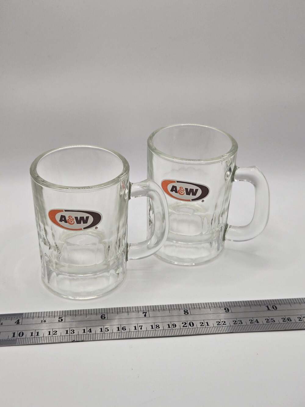 Set of 2 Vintage A&W Root Beer Mini Glass Mugs/Shot Glasses